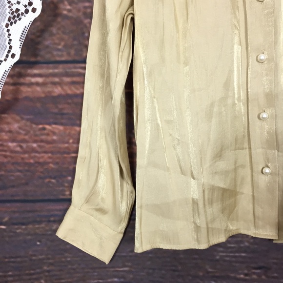 Vintage Avant garde gold iridescent pearl button top size 10 dark academia - Picture 6 of 8
